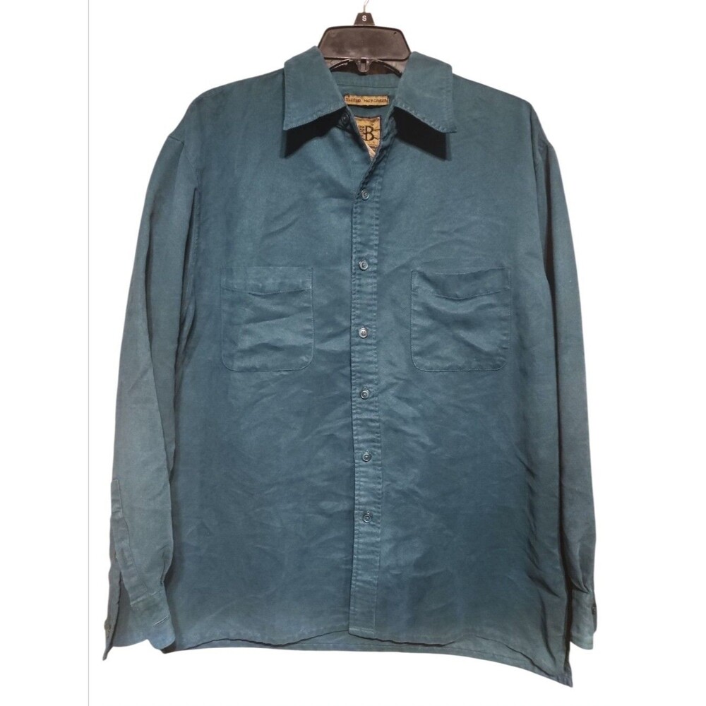 Bruno Men’s L Green Sueded Microfiber Button Up Shirt Long Sleeve Pockets